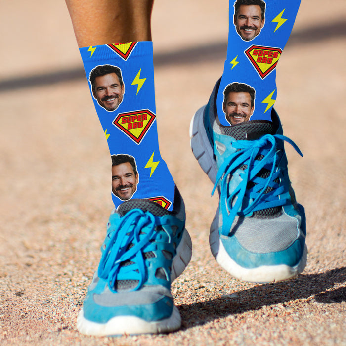 Bleu Reign Custom Super Dad Socks – Personalized Face Photo Gift for Father’s Day