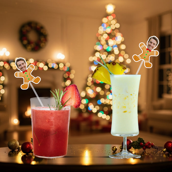 Personalized Gingerbread Straws – Custom Christmas Drink Accessories with Your Photo