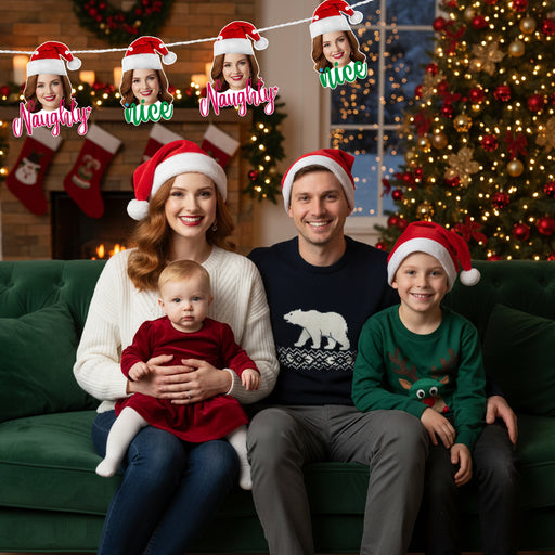 Personalized Naughty or Nice Bunting Banner – Custom Christmas Garland with Your Photo