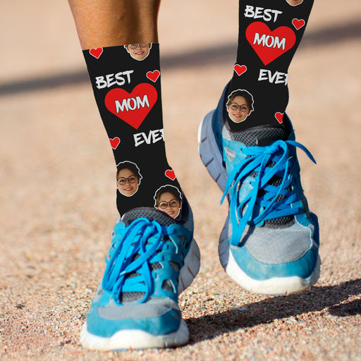 Bleu Reign Custom Best Mom Ever Socks – Personalized Face Socks with Hearts