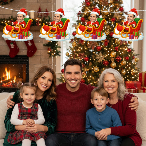 Personalized Santa Sleigh Bunting Banner – Custom Christmas Garland with Your Photo
