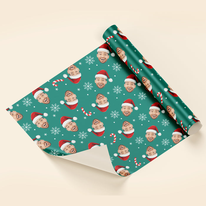 Personalized Santa Hat Face Christmas Wrapping Paper