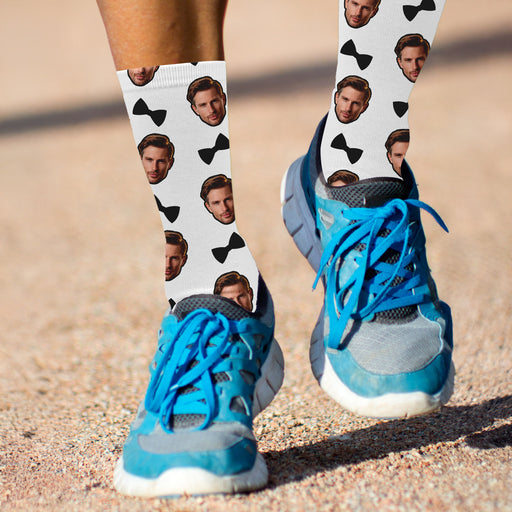 Bleu Reign Custom Bow Tie Socks – Personalized Face Photo Tuxedo Gag Gift