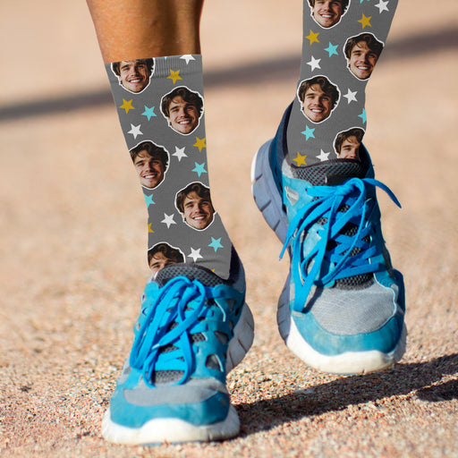 Bleu Reign Custom Star Socks – Personalized Face Photo Gift with Star Pattern