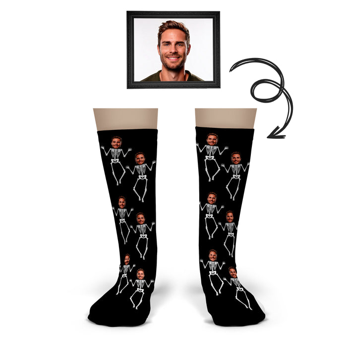 Bleu Reign Custom Skeleton Socks – Personalized Face Photo Halloween Gift