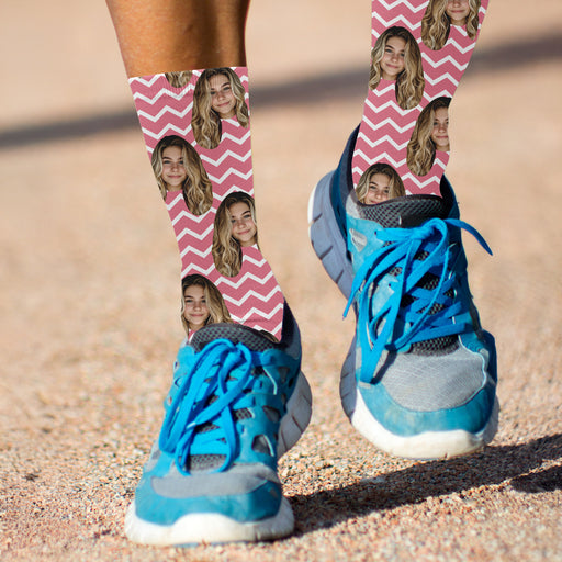 Bleu Reign Custom Chevron Socks – Personalized Face Photo Gift with Stylish Pattern