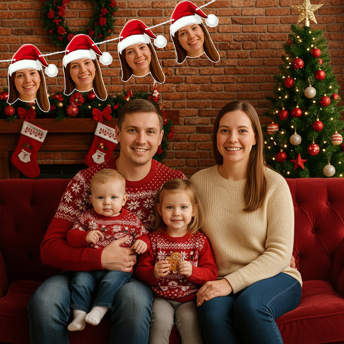 Personalized Santa Hat Bunting Banner – Custom Christmas Garland with Your Photo