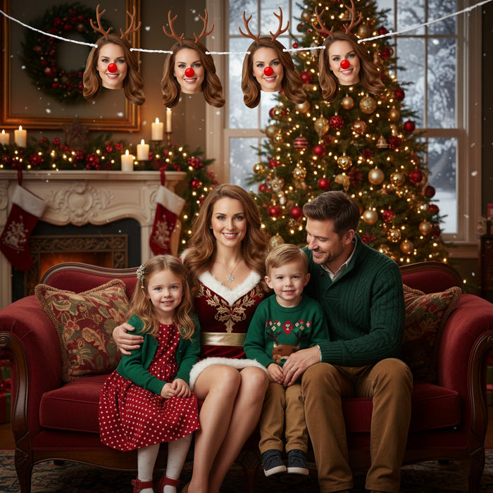 Personalized Reindeer Bunting Banner – Custom Christmas Garland with Your Photo