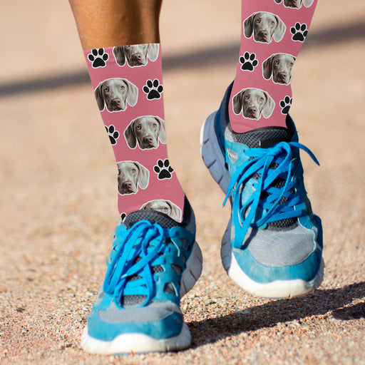 Bleu Reign Custom Dog Face Socks – Personalized Pet Photo Socks with Paw Print Design