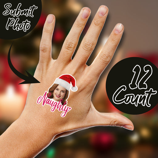Personalized Naughty or Nice Temporary Tattoos – Custom Christmas Party Tattoos with Your Photo