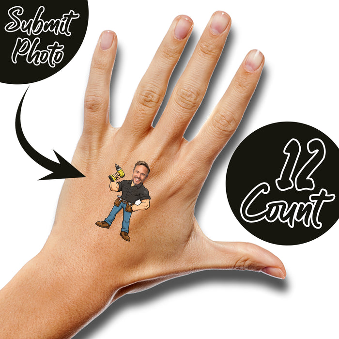 Personalized Power Tools Dad Temporary Tattoos – Custom Father's Day Birthday Party Decor