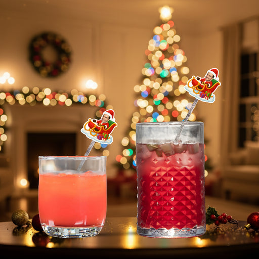 Personalized Santa Sleigh Swizzle Sticks – Custom Christmas Drink Mixers with Your Photo