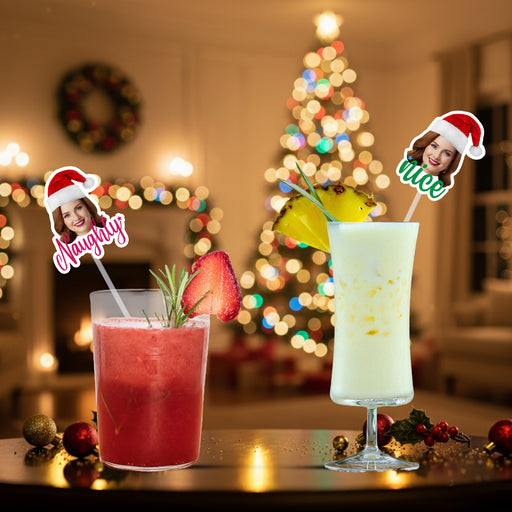 Personalized Naughty or Nice Drinking Straws – Custom Christmas Party Straws with Your Photo