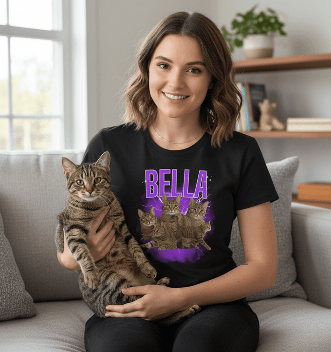 Custom Pet Photo T-Shirt with Name – Personalized Bootleg Lightning Design