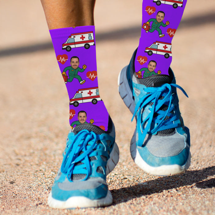 Bleu Reign Custom Ambulance Driver Socks – Personalized EMT & Paramedic Photo Gift
