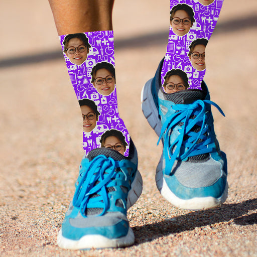 Bleu Reign Custom Nurse Socks – Personalized Face Photo Gift with Medical Design