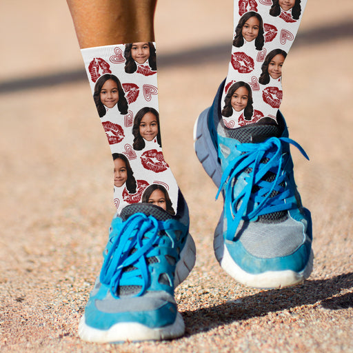 Bleu Reign Custom Kiss Socks – Personalized Face Photo Socks with Lips & Hearts