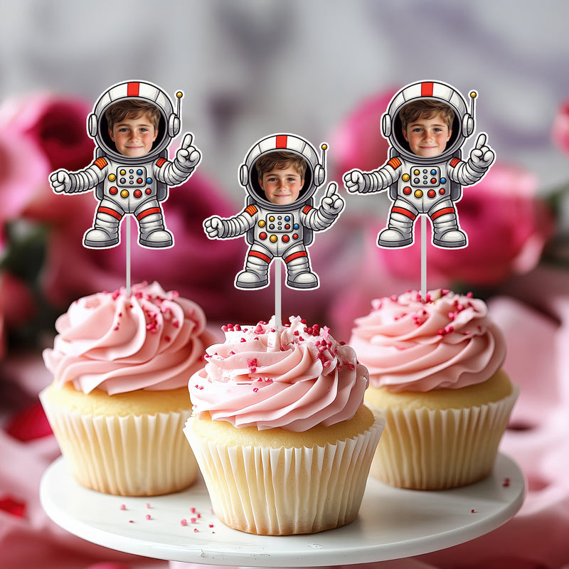 Bleu Reign Personalized Astronaut Face Cupcake Toppers