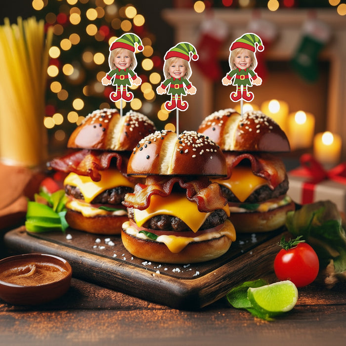 Personalized Elf Cupcake Toppers – Custom Christmas Party Decorations with Your Photo