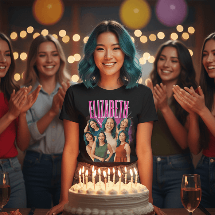 Personalized Photo T-Shirt with Name – Retro Bootleg Lightning Design
