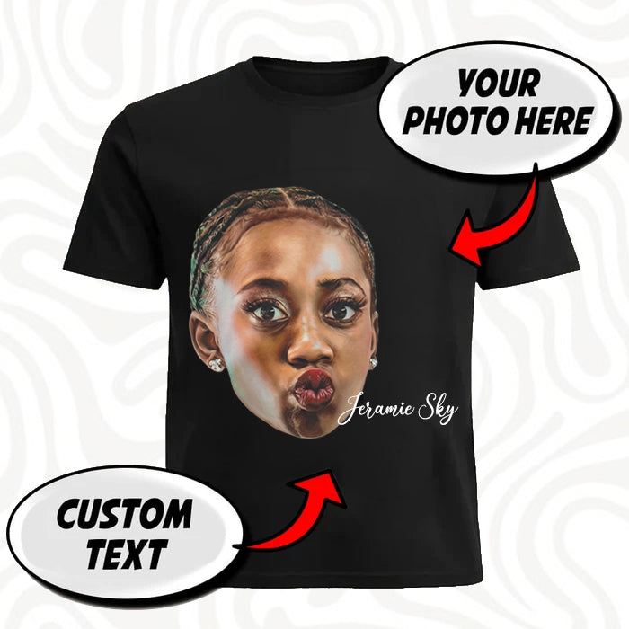 Custom Face Photo T-Shirt with Name – Personalized Portrait Graphic Tee