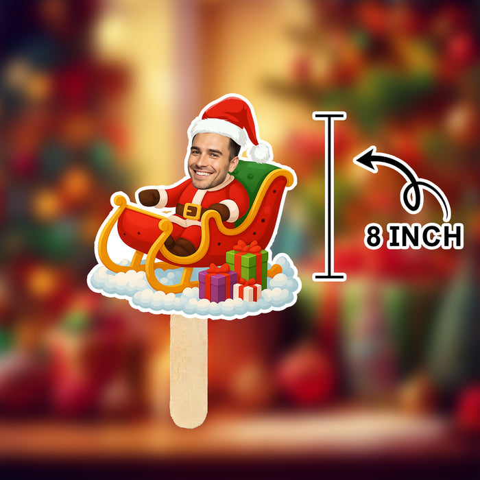 Personalized Santa Sleigh Face Sticks – Custom Christmas Party Props with Your Photo