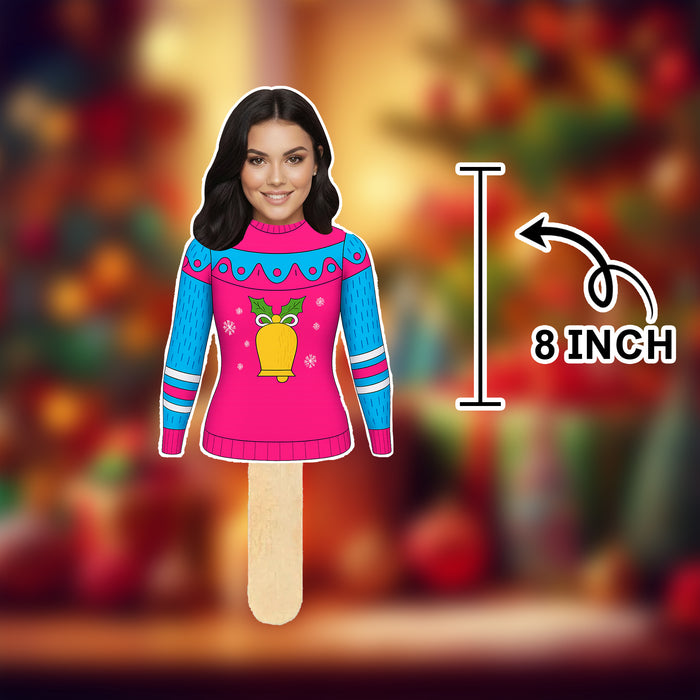 Personalized Ugly Sweater Face Sticks – Custom Christmas Photo Props with Your Photo