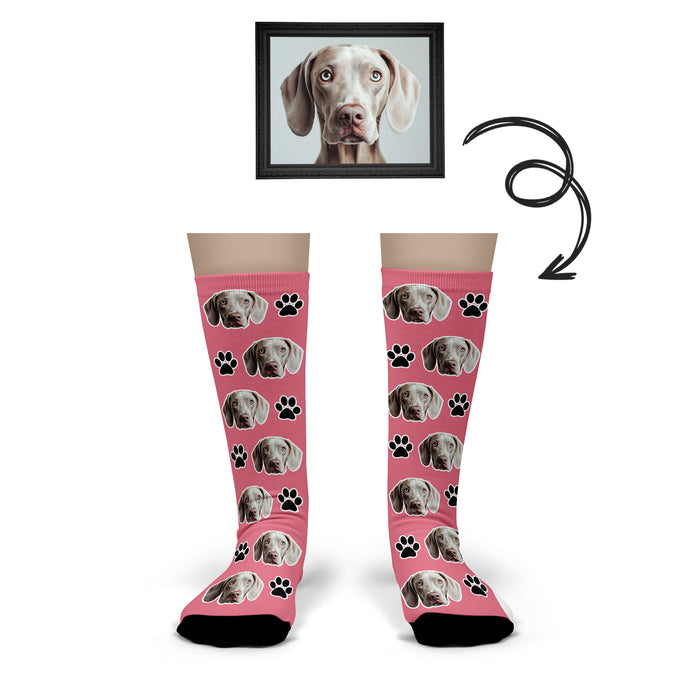 Bleu Reign Custom Dog Face Socks – Personalized Pet Photo Socks with Paw Print Design