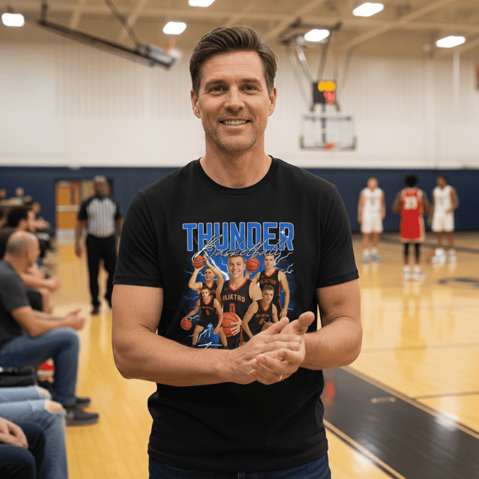 Custom Basketball Photo T-Shirt with Name & Number – Personalized Bootleg Lightning Team Tee