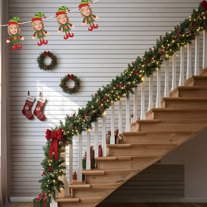 Personalized Elf Bunting Banner – Custom Christmas Garland with Your Photo