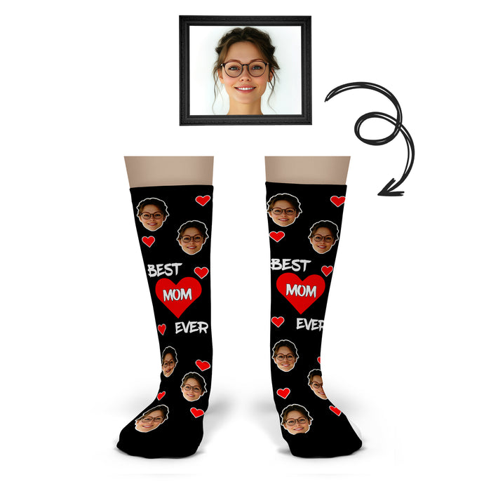 Bleu Reign Custom Best Mom Ever Socks – Personalized Face Socks with Hearts