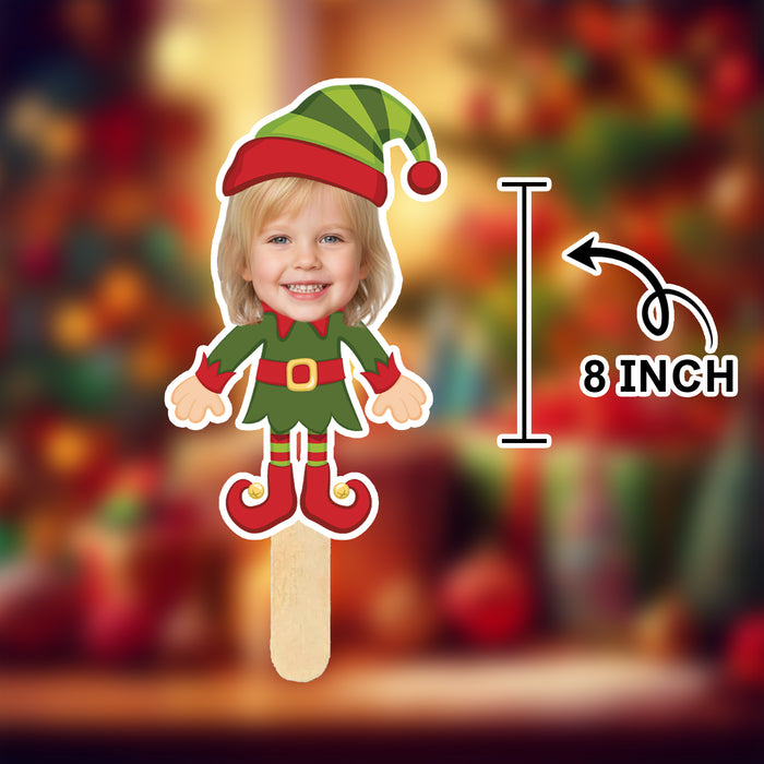 Personalized Elf Face Sticks – Custom Christmas Photo Props with Your Picture