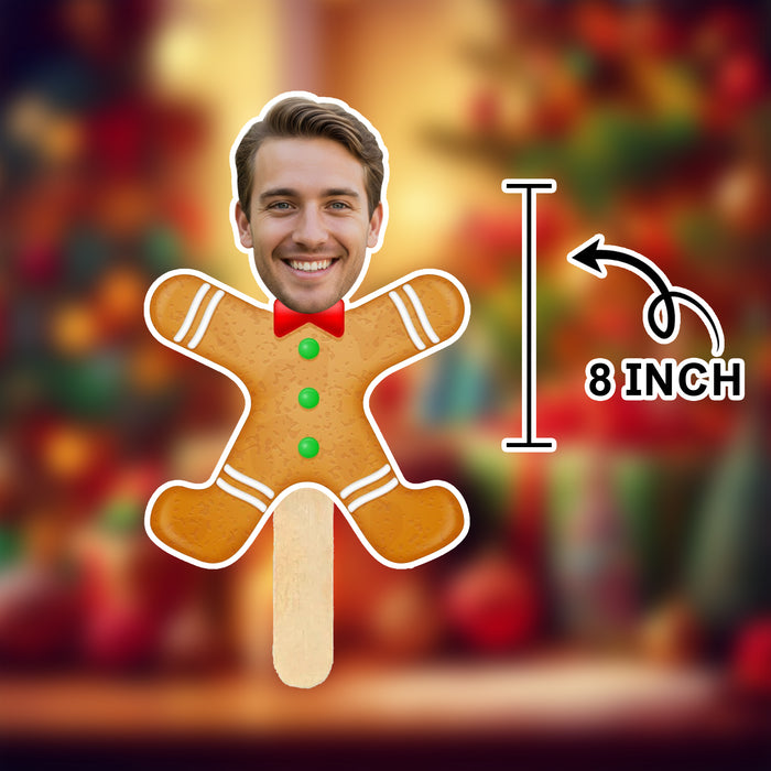 Personalized Gingerbread Face Sticks – Custom Christmas Photo Props with Your Picture