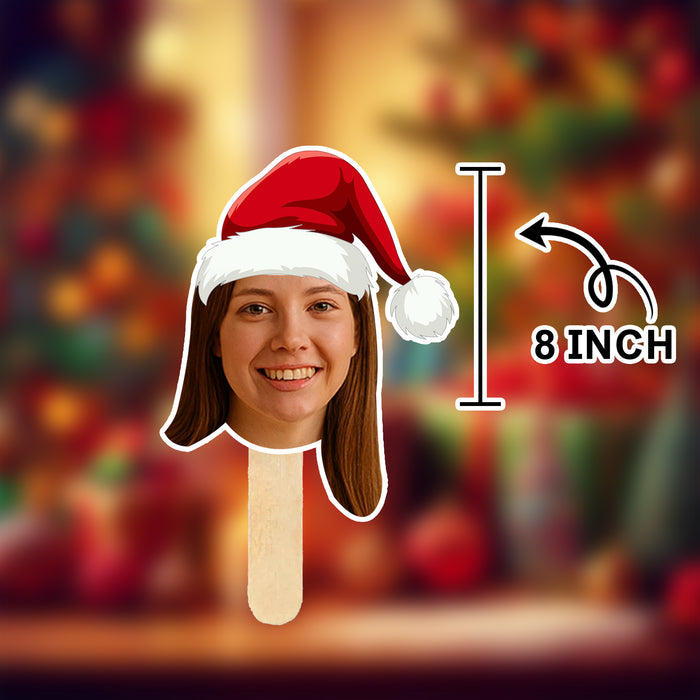 Personalized Santa Hat Face Sticks – Custom Christmas Party Props with Your Photo