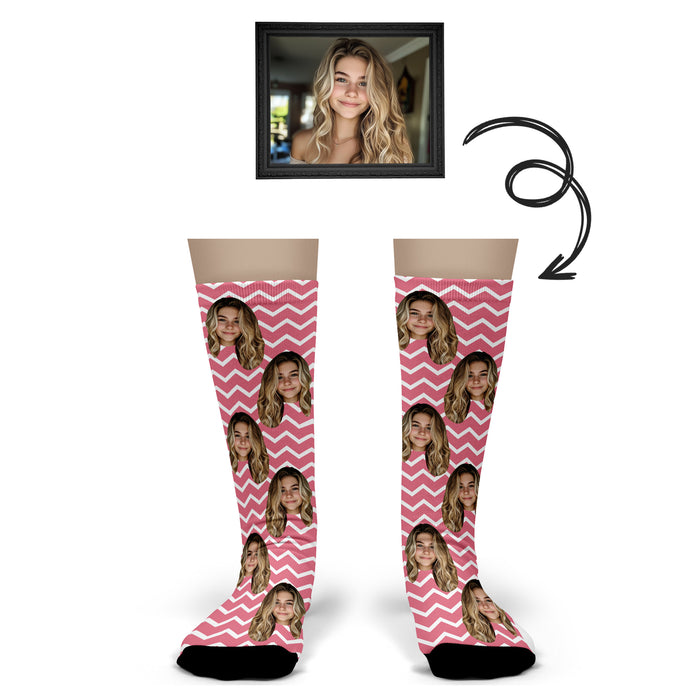 Bleu Reign Custom Chevron Socks – Personalized Face Photo Gift with Stylish Pattern