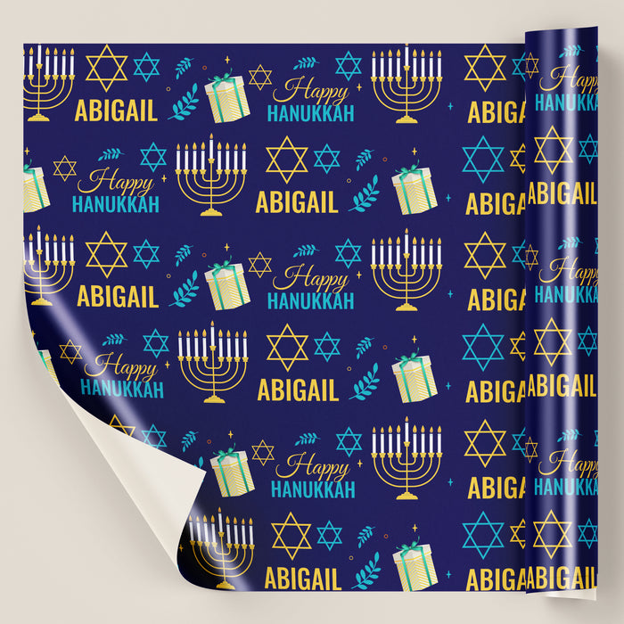 Personalized Happy Hanukkah Holiday Wrapping Paper