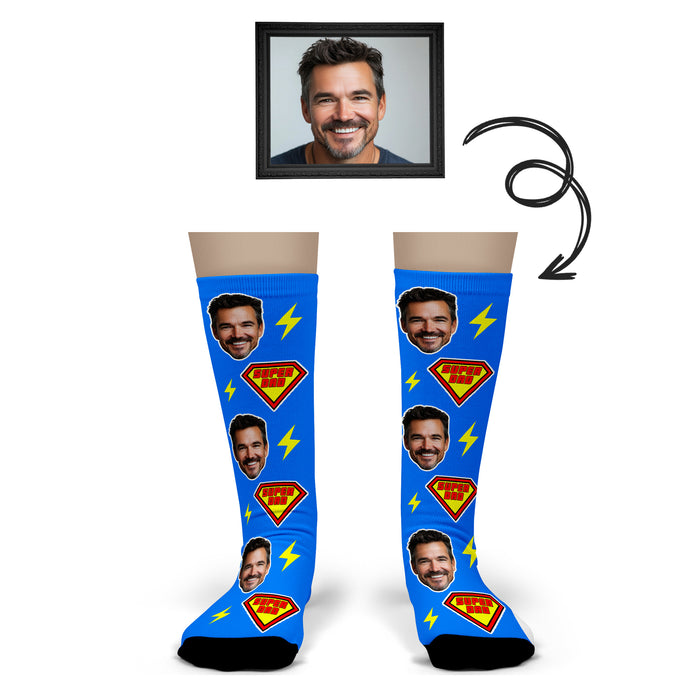 Bleu Reign Custom Super Dad Socks – Personalized Face Photo Gift for Father’s Day