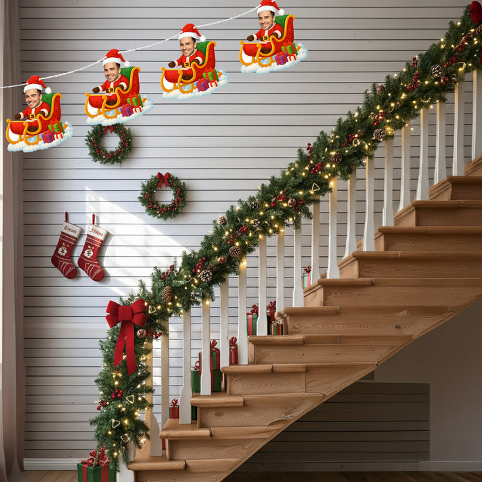 Personalized Santa Sleigh Bunting Banner – Custom Christmas Garland with Your Photo