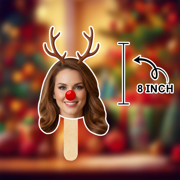Personalized Reindeer Face Sticks – Custom Christmas Party Props with Your Photo