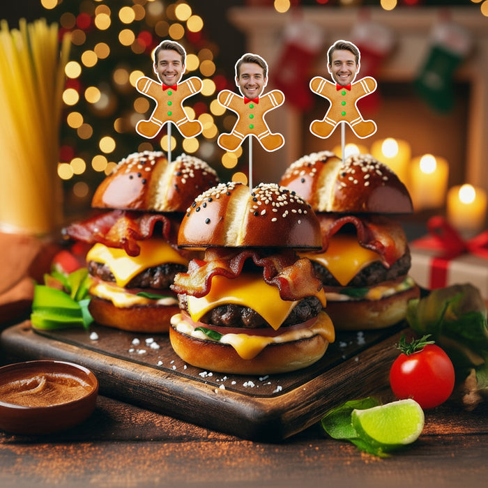 Personalized Gingerbread Cupcake Toppers – Custom Christmas Party Decorations with Your Photo