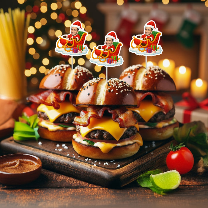 Personalized Santa Sleigh Cupcake Toppers – Custom Christmas Party Decorations with Your Photo