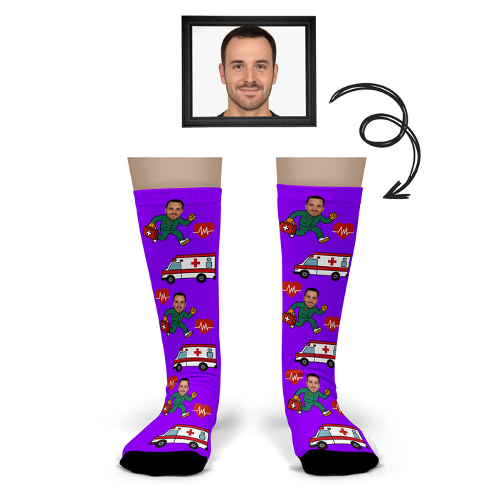 Bleu Reign Custom Ambulance Driver Socks – Personalized EMT & Paramedic Photo Gift
