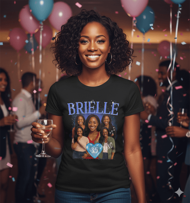 Custom Birthday Photo T-Shirt with Name – Retro Bootleg Lightning Celebration Design