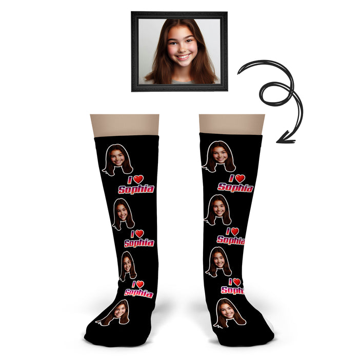 Bleu Reign Custom I Love Name Socks – Personalized Face & Text Photo Gift