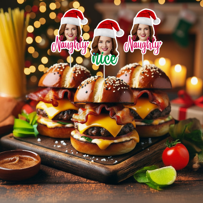 Personalized Naughty or Nice Cupcake Toppers – Custom Christmas Party Decorations with Your Photo