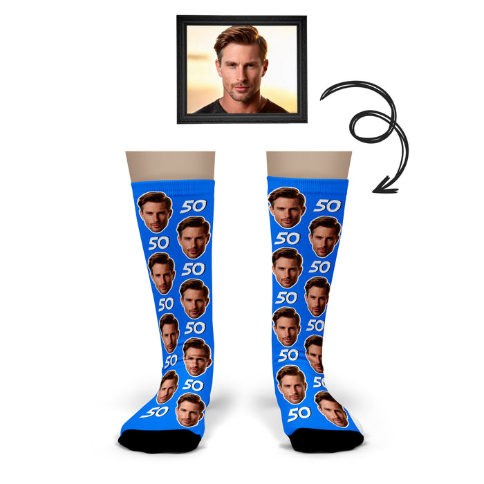 Bleu Reign Custom Birthday Age Socks – Personalized Face & Number Photo Gift