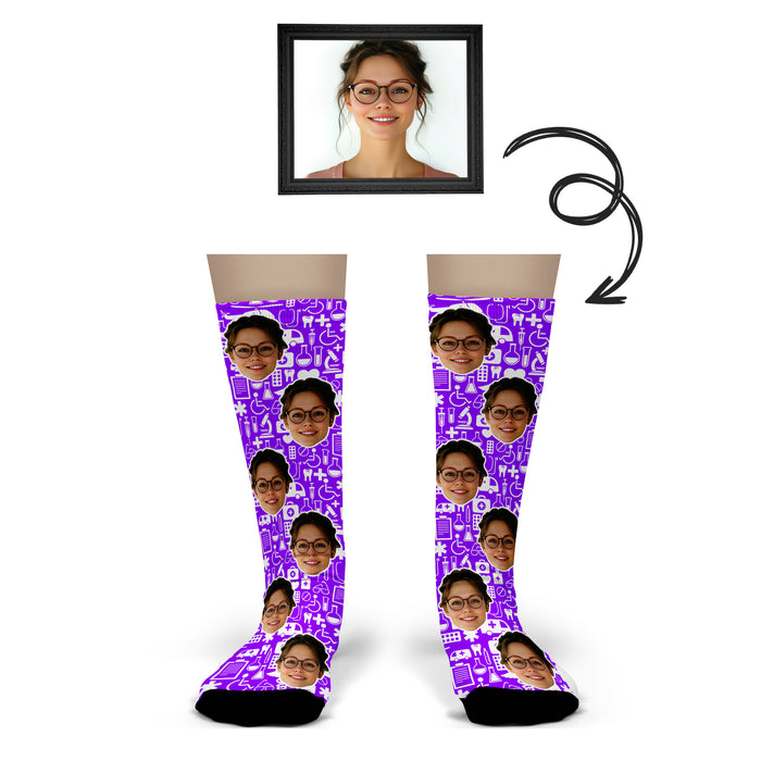 Bleu Reign Custom Nurse Socks – Personalized Face Photo Gift with Medical Design