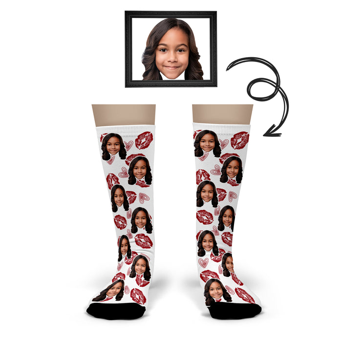 Bleu Reign Custom Kiss Socks – Personalized Face Photo Socks with Lips & Hearts