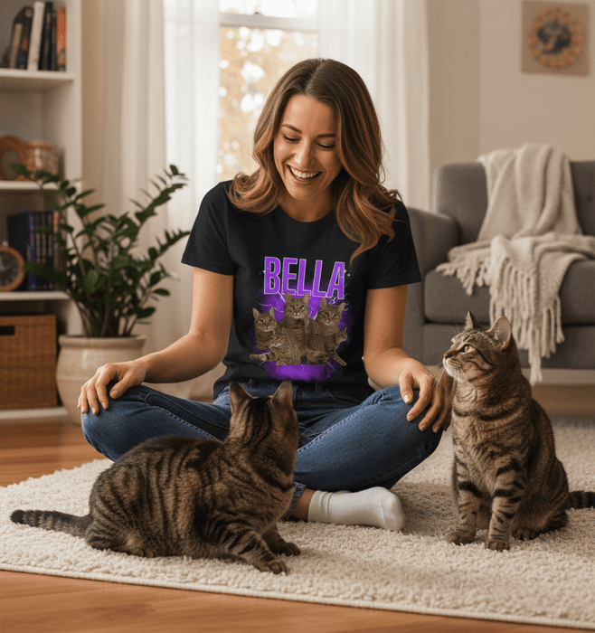 Custom Pet Photo T-Shirt with Name – Personalized Bootleg Lightning Design