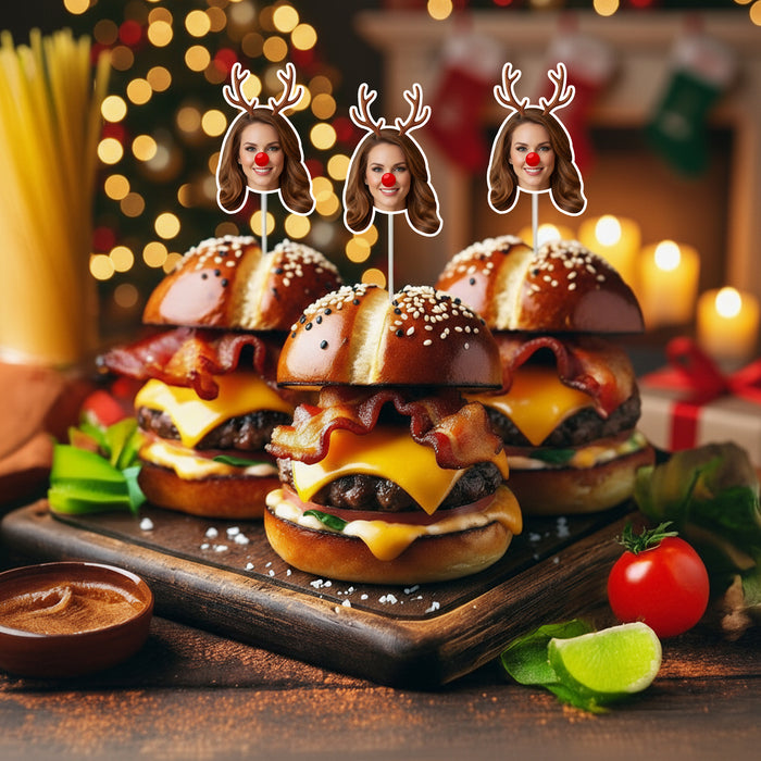 Personalized Reindeer Cupcake Toppers – Custom Christmas Party Decor with Your Photo